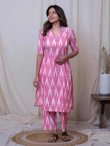 Image of GoSriKi Women's Cotton Ikat Print Kurta Set | Soft Fabric | Stylish Ethnic Suit