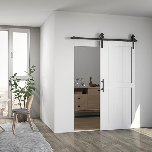 HOMCOM Porta Scorrevole Esterna Muro 91.5x213.4cm, Binario Acciaio, Maniglia Migliorato, Ruote, Porta da Interno in Stile Industriale, in MDF e Legno Pino, Impermeabile, per Cucina, Bagno, Soggiorno