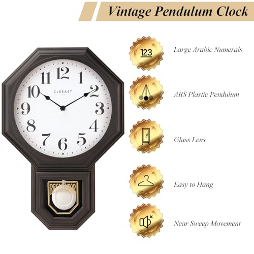 CLXEAST Pendulum Wall Clocks for Living Room Decor, Large Schoolhouse Regulator Clock with Pendulum,Oil Rubbed Bronze Black Plastic,House Warming Gifts New Home,12" W x 17" H - Image 4