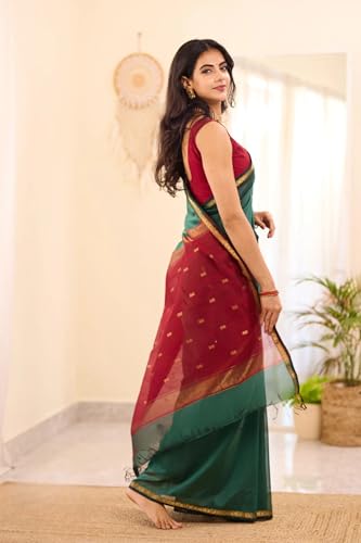 Image of Women's Cotton Woven Soft Sarees With Attach Blouse Piece.