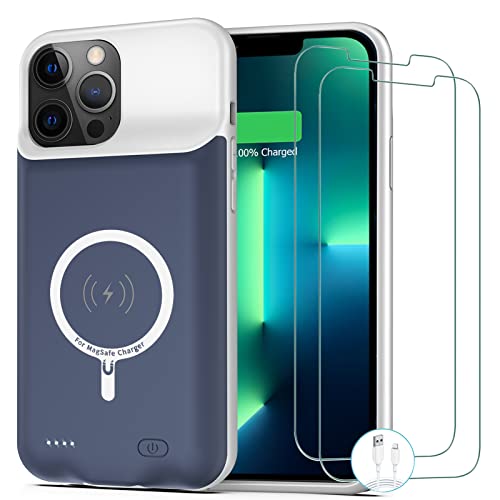 Battery Case for iPhone 13 Pro Max, [10800mAh] Enhanced Portable Protective Qi Wireless Charger Case Battery Pack with CarPlay Wireless Charging Case Compatible for iPhone 13 Pro Max (6.7 inch)-Blue