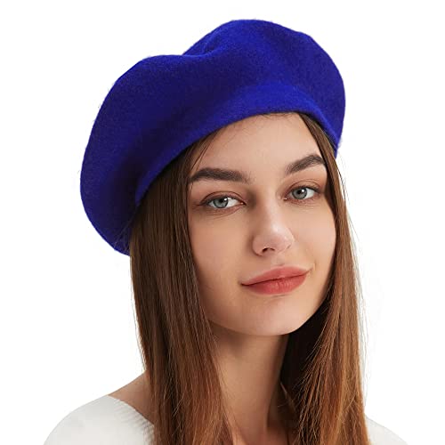 Wool Beret Hat French Beret Cap Winter Artist Painter Hat Solid Color For Women (Royal Blue) #TOP1