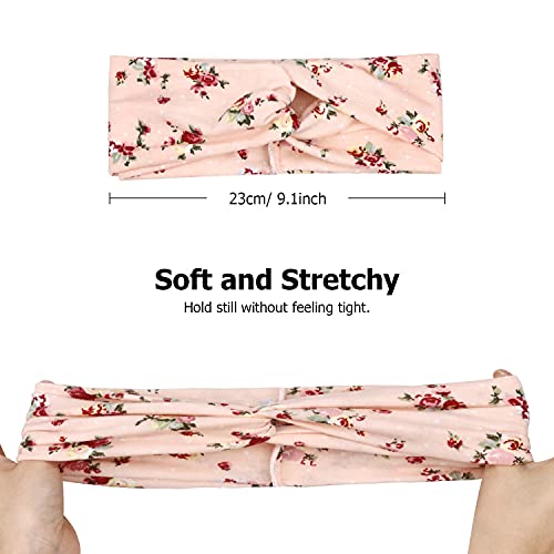 Image of DRESHOW 4 Pack Boho Headbands for Women Girls Yoga Criss Cross Knot Hairbands Vintage Flower Headwraps