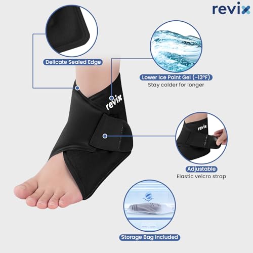 Image of REVIX Foot Ice Pack Wrap Reusable Gel Cold Packs for Injuries, Ankle Ice Wrap for Soothing Foot & Heel Discomfort, Sport Recovery, and Workout Relief, Achilles Tendonitis, Black