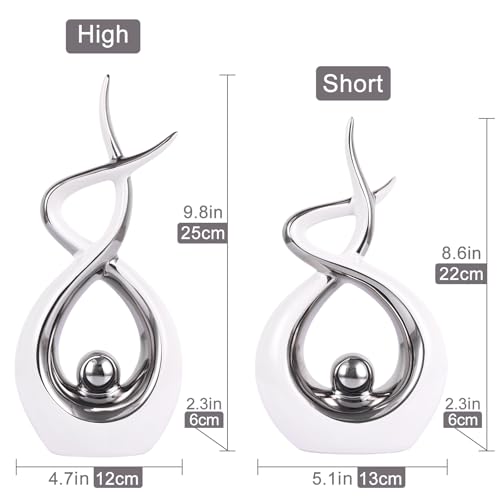 Escultura Moderna Abstracta de Cerámica Blanca y Plata miniatura 3