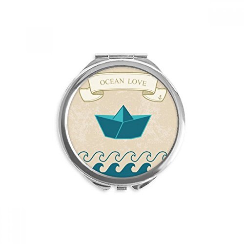 Miroir rond portable multicolore avec motif mer et bateau pour maquillage à la main
