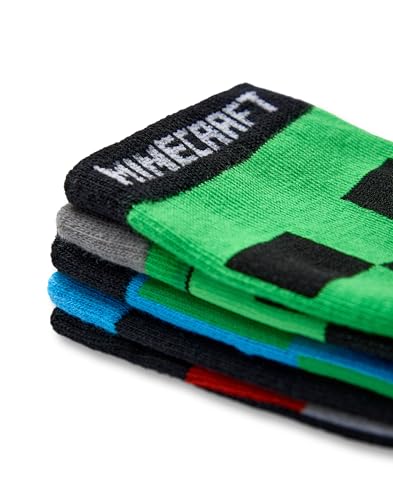 Calcetines Minecraft para niños pack de 5 calcetines de media pierna estampados negro verde azul 3