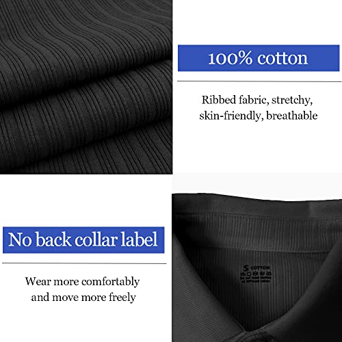 Lehmanlin Men's Stretch Muscle Shirts Long/Short Sleeve Cotton T Shirts Slim Fit Polo Shirt3