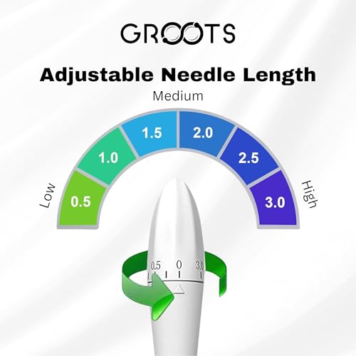Image of GROOTS Derma Stamp for Hair Growth & Facial Spa | Titanium Coated Adjustable Needles 0.25mm to 3mm | 140 Microneedling Stamp for Skin Repair, Face, Hair & Beard Growth | Reduces Acne Scars | Safe & Effective To Use