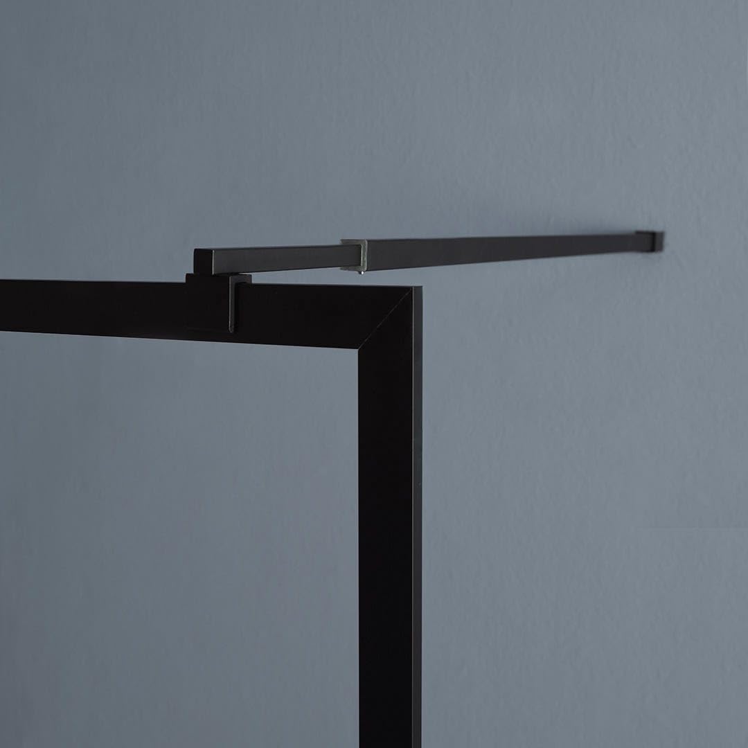 Kiamami Valentina - Parete Doccia Walk In Da 140Cm Trasparente Con Decorazione Nero Opaco