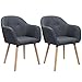 WOLTU Esszimmerstühle BH94dgr-2 2er Set Küchenstuhl Wohnzimmerstuhl Polsterstuhl Design Stuhl mit Armlehne, Sitzfläche aus Leinen, Gestell aus Massivholz, Dunkelgrau