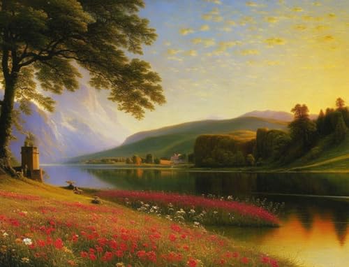 Toile vieux château lac eau claire pour créer un salon zen et élégant
