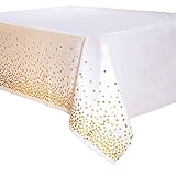 Tamaño del producto: los 4 manteles desechables de oro blanco (137 x 275 cm), suficientes para cubrir una mesa rectangular de 8 pies y se pueden combinar con servilletas de papel de fiesta. El mantel es impermeable, resistente a las roturas y al desgaste.