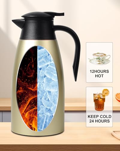 Image of Updated 70 Oz Thermal Coffee Carafe, 2.1L nsulated Stainless Steel Coffee Carafes for Keeping Hot Coffee & Tea Hot Beverage-12Hours, Double Walled Vacuum Coffee Carafe (Gold)