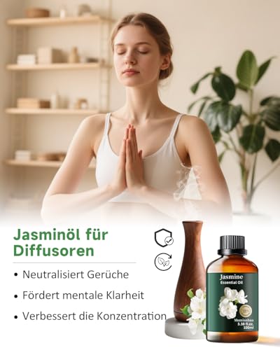Aceite Esencial de Jazmín Puro, Mumianhua Aceite de Jazmín Natural para Difusores, Perfumes, Champú, Aromaterapia, Limpieza, Cuidado de Piel y Cabello, Masajes, Relajación y Cándeles - 100ml - imagen 2