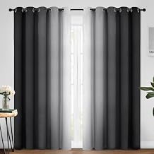 Yakamok Greyish White and Black Ombre Curtains for Bedroom, Light Blocking Gradient Color Drapes, Room Darkening Thermal Insulated Grommet Window Curtains for Living RoomBlack, 2 Panels, 70x84 Inch