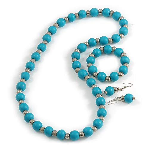 Collar de cuentas acrílicas y madera azul turquesa juego Avalaya 70cm