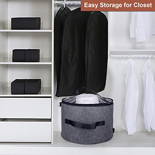 Sanchamy Hat Boxes For Women/Men Storage Large Round Felt Hat Box For Travel Foldable Cowboy Hat Box With Transparent Dustproof Lid Hat Storage Box For Stuffed Toys Clothes 16" D X 11" H-Dark Grey #TOP6