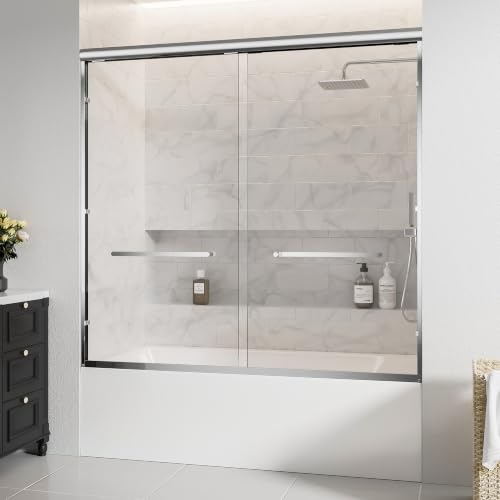 Portes de douche doubles coulissantes pour douche ouverte (Chrome, 60in L x 57in H)