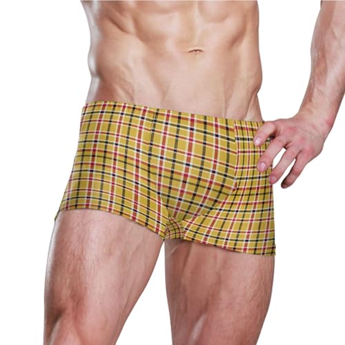 Yellow Buffalo Check Plaid Mens Swim Trunk Swimwear Bathing Suit Swim Brief Square Leg Board Short S B04045243