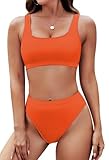 Pink Queen Women's Crop Top High Waisted Cheeky Bikini Set Two Piece Swimsuits (S, Orange)