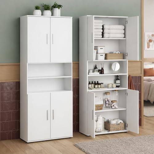 Home Collective Badezimmerschrank Hochschrank Badschrank mit 6 Fächern, Badezimmer Aufbewahrung, Mehrzweckschrank für Bad, Keller & Hauswirtschaftsraum | 70x35x187 cm (BxTxH) | Weiß