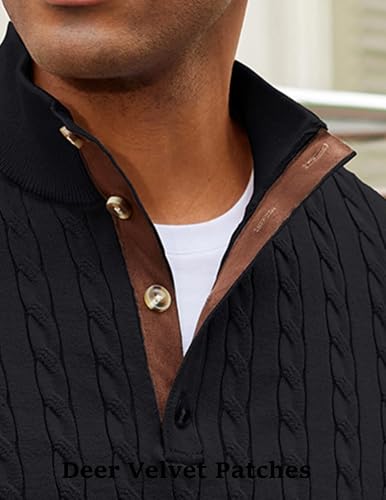 COOFNDY Mens Cable Knitted Pullover Sweaters Casual Long Sleeve Stand Collar Button Up Knit Sweaters4