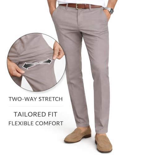Image of DENRO Men's Slim Fit Cotton Stretch Trousers | Smart Casual & Workwear Pants for Office Use | 98% Cotton 2% Spandex Fabric | Mid-Rise Tailored Fit | Sizes 28-38