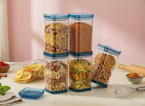 Image of TASTIC Kitchen Storage Containers Masala Box | Airtight BPA Free Plastic Containers for Spices, Snacks, Dry Fruits, Namkeen & Grocery Organization (LIGHT BLUE)