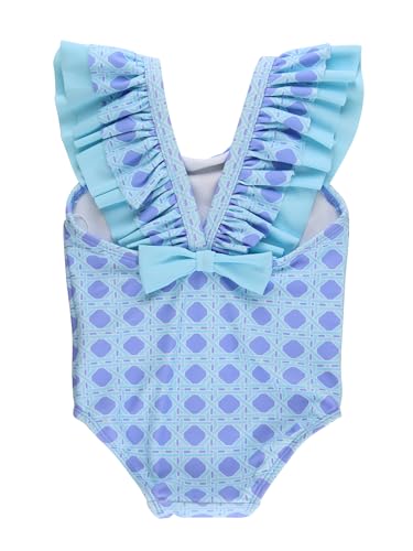 Image of RuffleButts Girls UPF50+ Sun Protection Ruffle V-Back One Piece Swimsuit