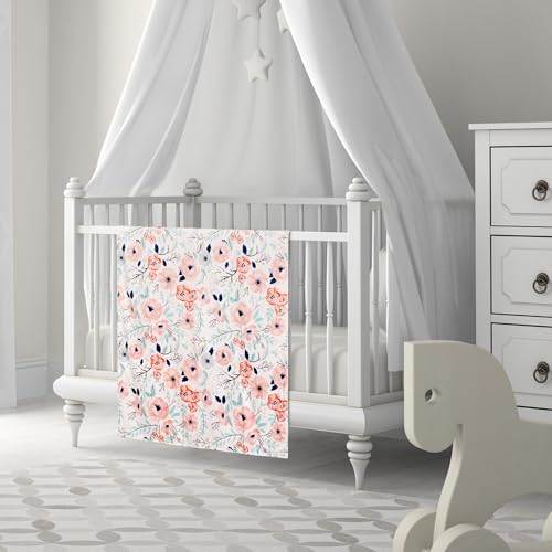 Image of Baby Plush Mink Blanket Double Layer with Dotted Backing for Baby Girl Holiday Thanksgiving (Pink Floral)