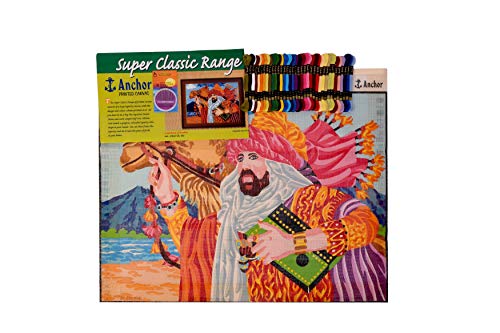 PRANSUNITA Anchor Printed Canvas for Embroidery Big Size 60 X 80 cm with 105 Anchor Threads & Needle with Design & Color Scheme Printed On it (Arabian Design)