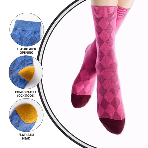 Women's Novelty High Ankle Socks 4 Pairs Patterned Cotton Funky Preppy Crew Socks2