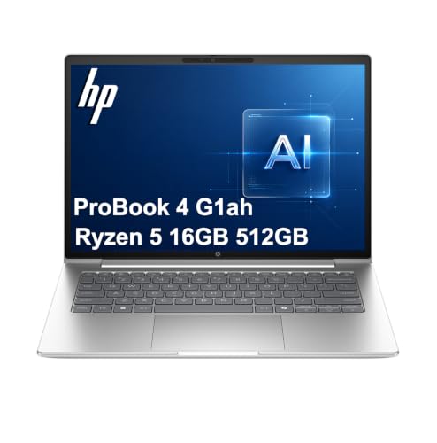 Image of HP ProBook 4 G1ah Business AI PC Laptop (14 inch FHD+ Anti-Glare, AMD Ryzen 5 220 (> Intel Ultra 7 155U), 16GB DDR5, 512GB SSD, Radeon 740M Graphics), HP Wolf Security, 1080p Webcam w / Shutter, Win 11 Pro