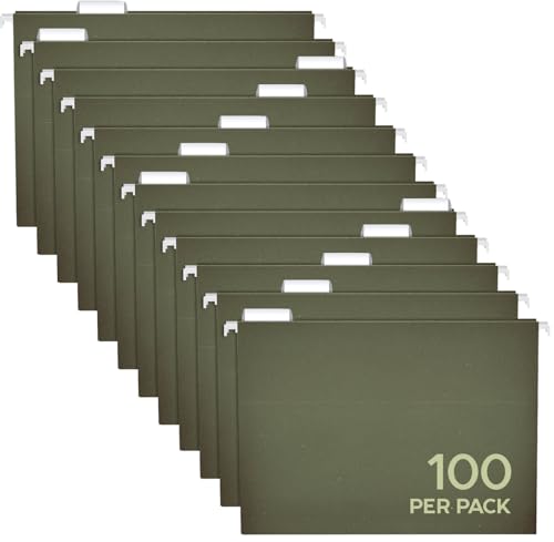 Pendaflex Hanging File Folders Letter Size - 100 Pack - 1/5 Cut Adjustable Tabs - Green Bulk File...