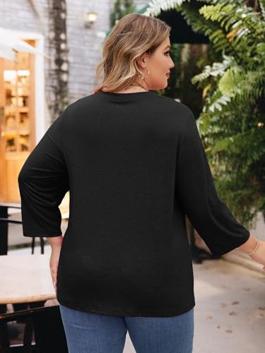 Image of Chulianyouhuo Womens Plus Size Tops 3 /4 Sleeve Casual T Shirts | Crew Neck, Pleated Blouse Tee, Dressy Casual Shirts, Loose Fit Tunic Tops, Soft Fabric, Going Out Outfits