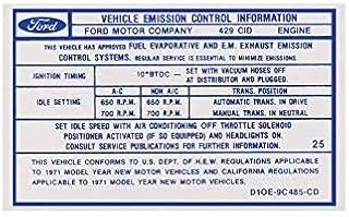 1971 TORINO RANCHERO 429CJ 429 COBRA JET ENGINE EMISSIONS DECAL (D1OE-9C485-CD)