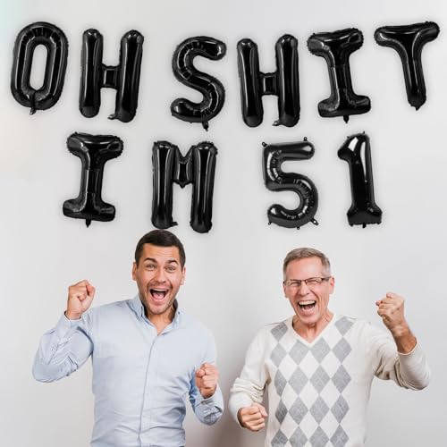 Image of Oh I'm 51! Latex Balloons 16 Inch Black Hallo Fifty One Cheers to 51 Years Old Theme Decor for Man Woman Happy 51st Birthday Party Photo Studio Prop Flag Decorations Favors Supplies