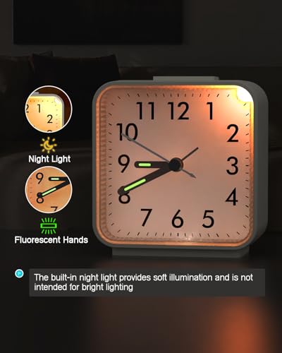 Image of AMIR Analog Silent Non Ticking Small Clock, Travel Analog Alarm Clock | Snooze & Light, Ascending Beep Sounds, Battery Operated Loud Alarm Clock for Bedroom