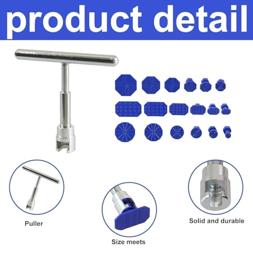 Image of Car Dent Puller Kit with T-Bar Slide Hammer & 18 Tabs - Paintless Dent Removal Tool | DIY Dent Repair Kit for Cars, Bike, Fridge, Metal Surfaces