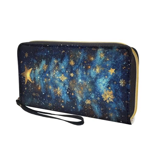 Blue Christmas Tree Wallet for Women Long Zipper Card Holder Clutch Leather Purse Handbag Wristlet Strap2