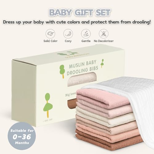 Image of Susurration Muslin Baby Drool Bibs 6Pack Soft Square Adjustable Baby Bandana Bibs for Unisex Girls & Boys