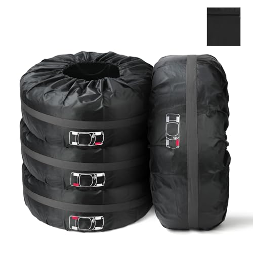 Adiwo Reifentaschen Set 4 Stück, Reifenschutzhülle 13-18 Zoll, mit Tragegriff Winterreifen Sommerreifen Schutzhülle, Reifenaufbewahrung für Sauberer Transport und Lagerung, Schwarz Riemen, S(Ø66cm)
