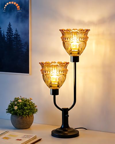 Image of Lightdot Mid Century Modern Table Lamp Dimmable Vintage Black Glass Lamp