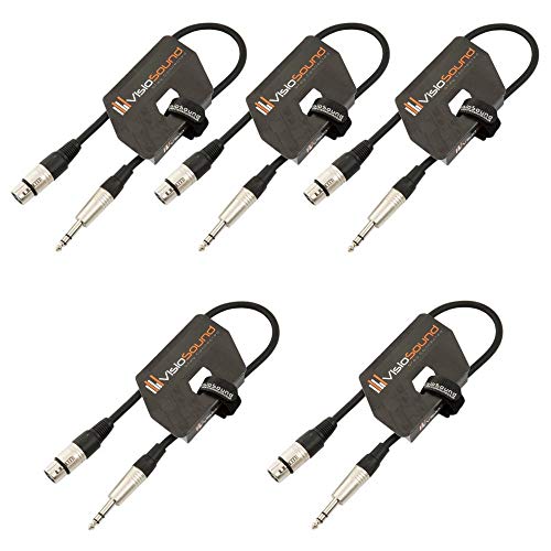 VisioSound 5 x Female XLR to 6.35mm Stereo TRS Jack Lead/Balanced Signal/Audio Patch Cable (Black, 0.5m, Pack of 5)