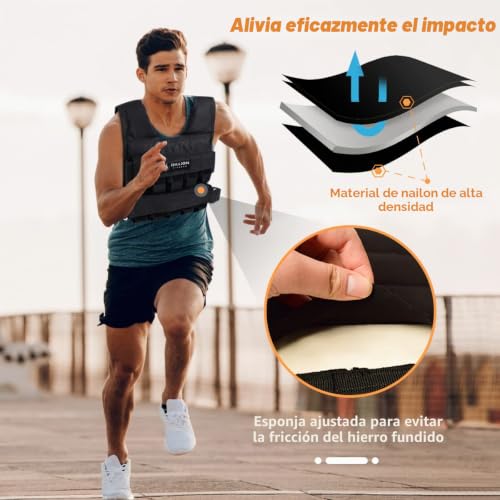 Miniatura 3 de 5billion Fitness Chaleco De Peso, Ajustable Chaleco Lastrado, Con Correa Ajuste Nylon, 20kg