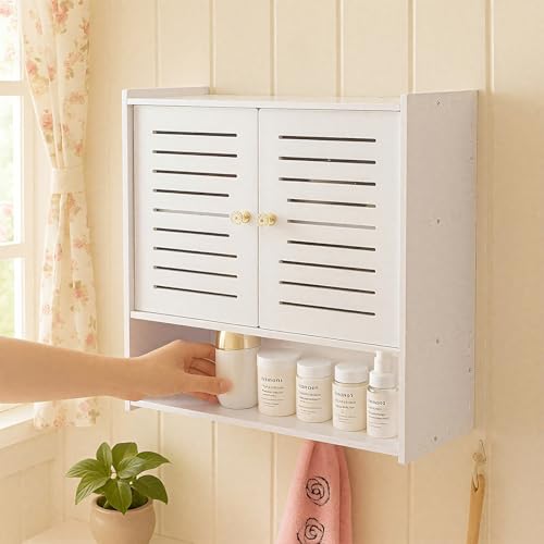 LONGSHINING トイレ収納 吊り戸棚 ラック 棚 収納 トイレ収納棚 幅38*奥行18*高さ43cm 洗面所収納 トイレ/玄関/洗面所/寝室/書斎/リビングルームなど対応