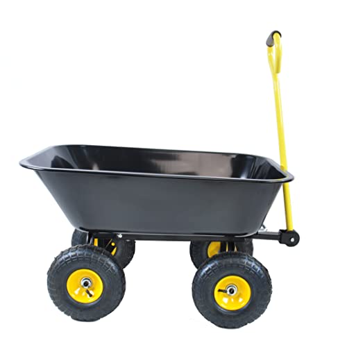 Patio Garden Metal Dumping Cart Transport Platform Fold Moving Wagon Strong Iron Frame Wheelbarrows Carrier Four Wheel Folding Cart by Amebee Strong Upto 300lb Loading Steel Frame (Metal Black)