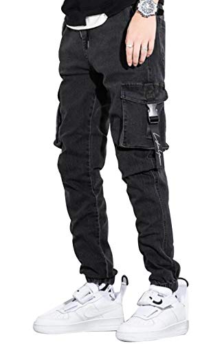 Mens Denims Elastic Waist Drawstring Jogger Sport Harem Jeans Cargo Pants
