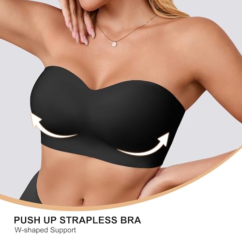 DEANGELMON Strapless Bras for Women Bandeau Bra - Push Up Wireless Padded Tube Top Bra with Clear Straps - Plus Size Bralette3